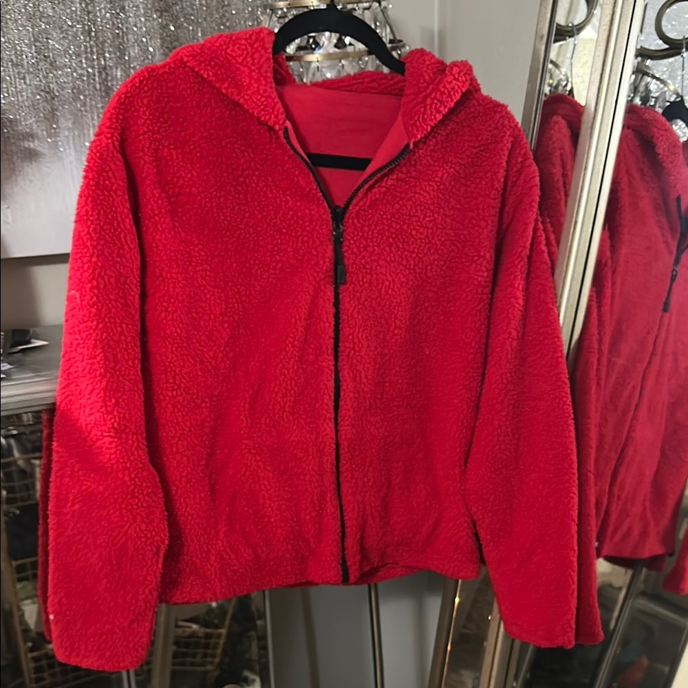 Cozy Red Zip-Up Fleece Jacket